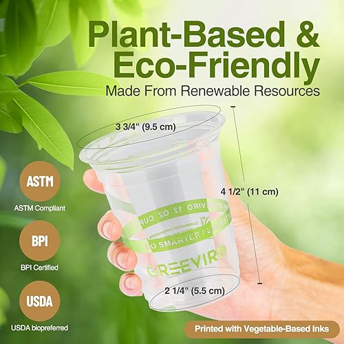 Miniatura 3 de Vasos de plástico transparente a base de plantas compostables ecológicos de 12 onzas de grosor, reutilizables, desechables para café helado para