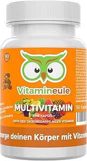 Multivitamin Kapseln - für Erwachsene & Kinder - hochdosiert & vegan - alle A-Z Vitamine - Produktion in Deutschland - laborgeprüft - ohne Jod & Zucker - kleine Kapseln statt Tabletten - Vitamineule®