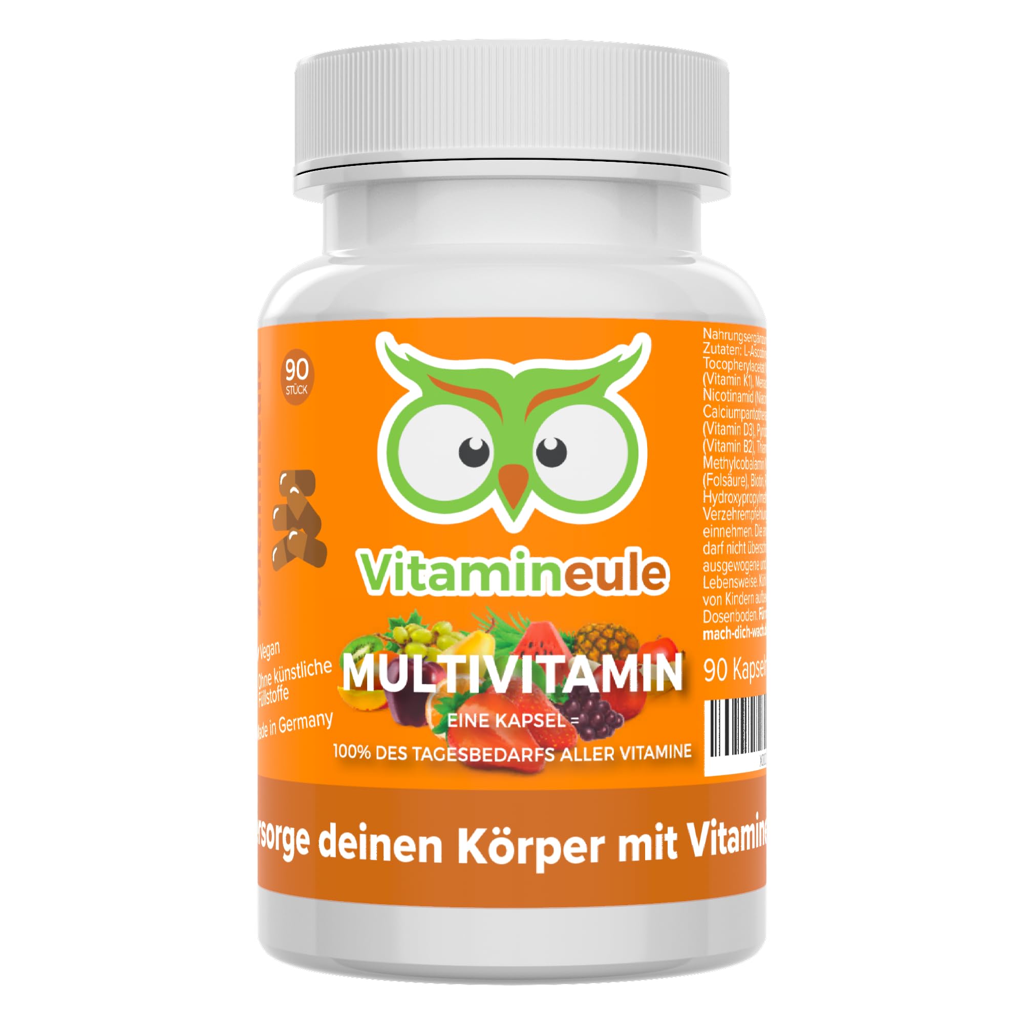 Multivitamin Kapseln - für Erwachsene & Kinder - hochdosiert & vegan - alle A-Z Vitamine - Produktion in Deutschland - laborgeprüft - ohne Jod & Zucker - kleine Kapseln statt Tabletten - Vitamineule®