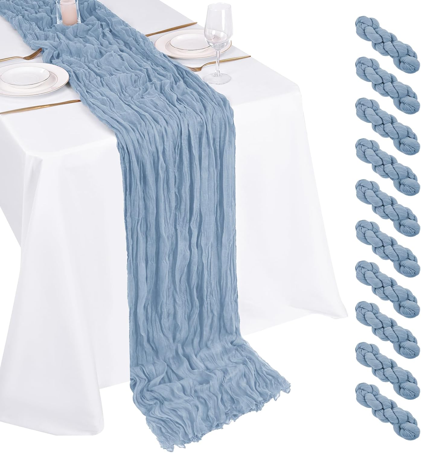 10 Pack Dusty Blue Cheesecloth Table Runner 17x108 Inch Boho Gauze Cheese Cloth Table Runners for Wedding Party Baby Shower Birthday Home Decor