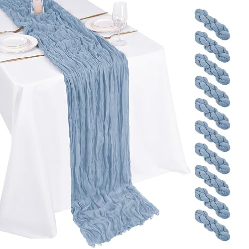 10 Pack Dusty Blue Cheesecloth Table Runner 17x108 Inch Boho Gauze Cheese Cloth Table Runners for Wedding Party Baby Shower Birthday Home Decor
