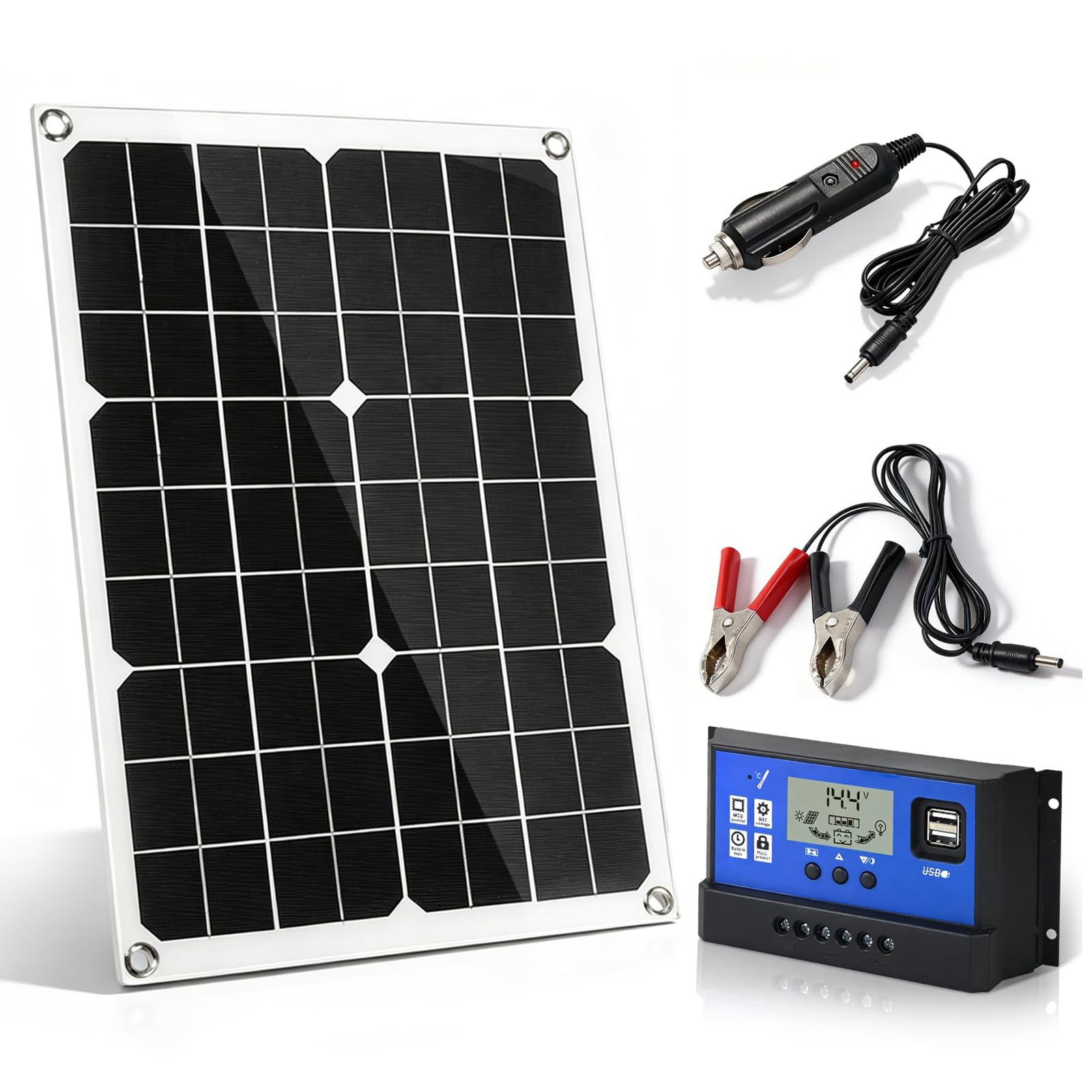 Panneau solaire 20 W, kit de panneaux solaires flexibles avec régulateur de charge 10 A, module solaire flexible pour batterie de voiture, chargeur solaire, étanche, adapté pour voiture, bateau