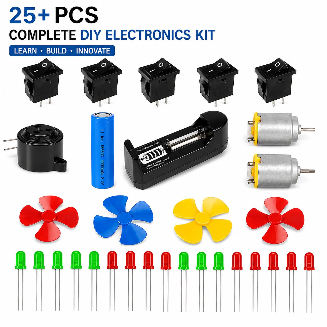 Buy 25+ Pcs Complete DIY Electronics Kit with Motors, LEDs