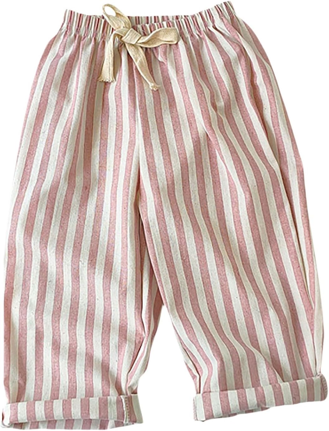 Toddler Baby Boys Girls Striped Linen Harem Pants Soft Comfortable Cotton Gauze Pull On Pants Muslin Wide Leg Long Bloomers