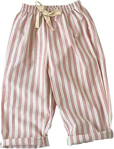 Children Linen Striped Pants Loose Striped Pants for Girls in Spring and Summer 