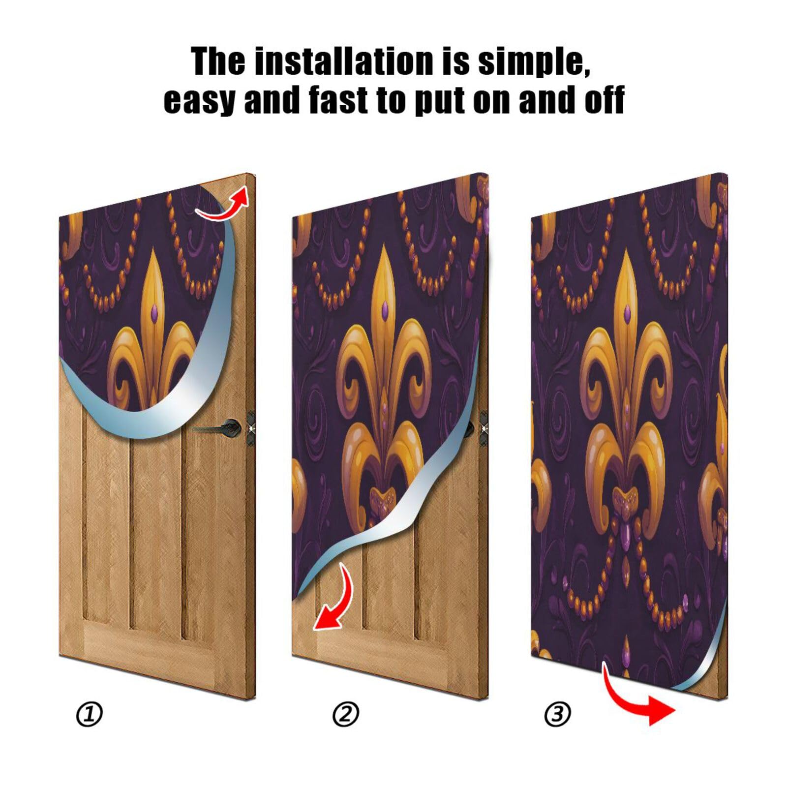 FLildon Fleur De Lis Flower Mardi Gras Door Cover Decoration, Party Accessory Porch Decor for Festive Ornament Room Door Covers 32 x 79 Inch