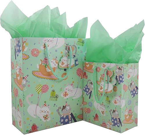 Miniatura 10 de WRAPACK Bolsas de regalo rosas con papel de seda y asas, paquete de 2 bolsas de regalo medianas de 9 pulgadas y 13 pulgadas grandes para niñas, baby