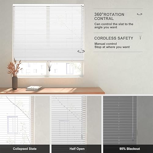 Miniatura 4 de Sulugood Persianas horizontales de aluminio de 1 pulgada sin cordón para oscurecer la habitación, persianas venecianas para el hogar, oficina, baño,