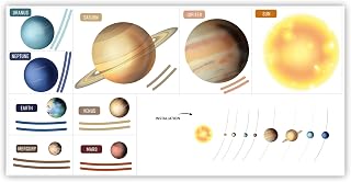 Dreamy Kids Planet Wall Decal for Kids Baby Nursery Kids Room Playroom Kindergarten Solar System Mars Jupiter Mercury Sticker Wall Decor Removable Peel Stick