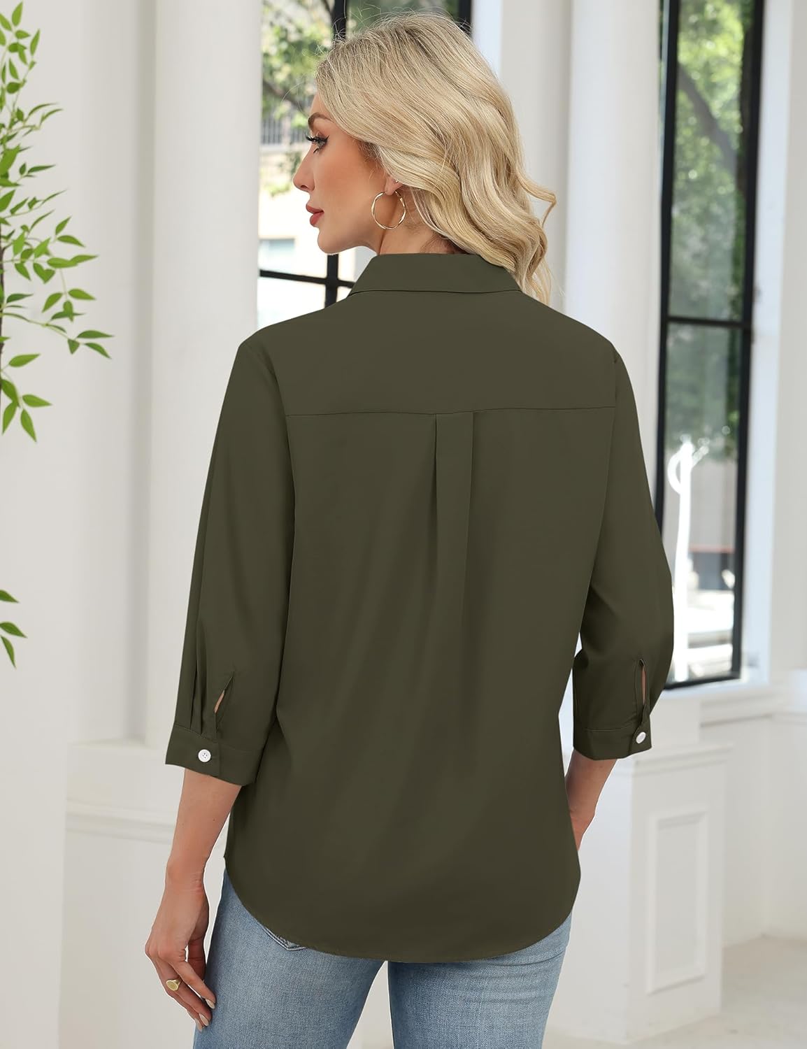 LOMON 3/4 Length Sleeve Womens Tops Dressy V Neck Collared Shirts Trendy Business Casual Work Blouses Vacation Outfits 2026 - Image 5