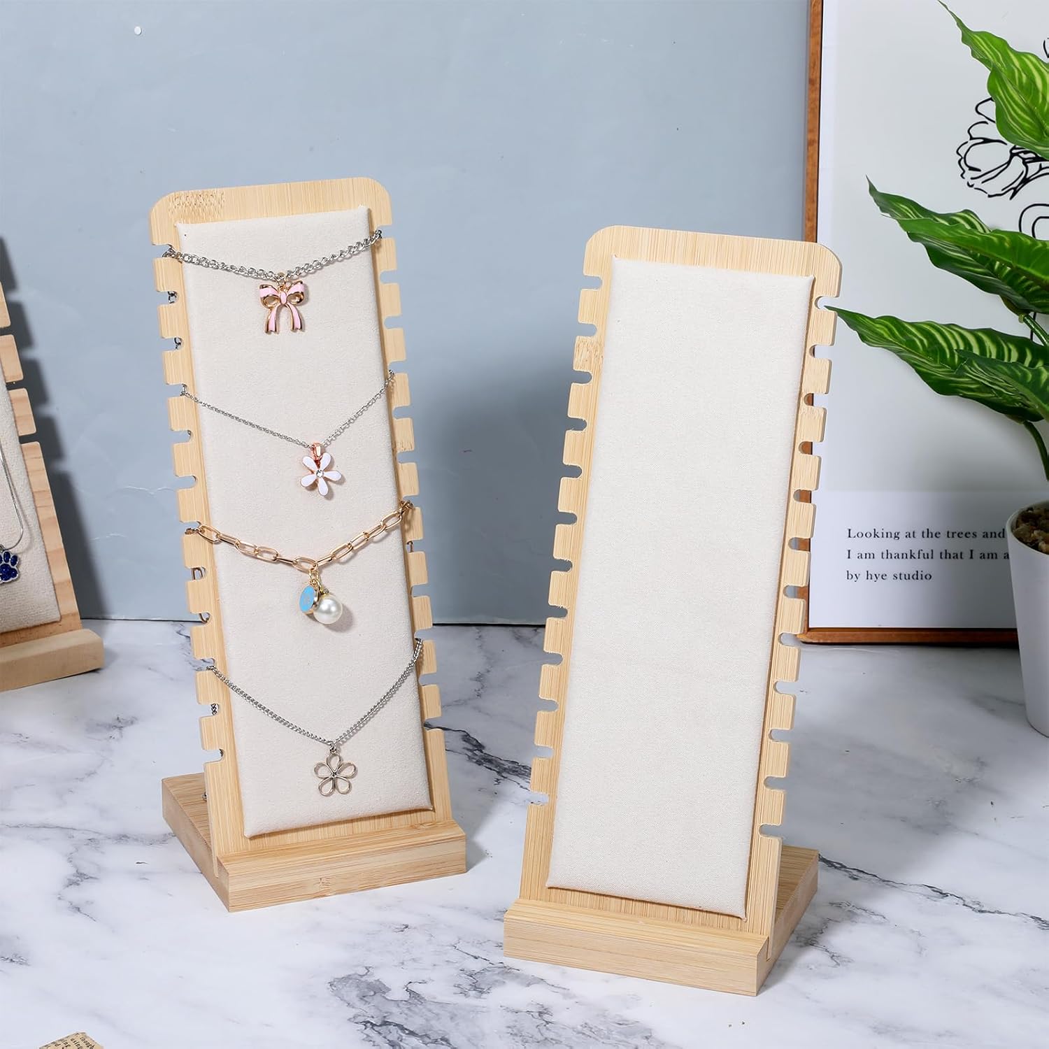 4pcs Necklace Display Stands, Wood Pendant Necklace Holder Jewelry Rack Organizer Detachable Bases Non-Scratch Surface for Home or Shop Sell Show Tabletop Display Boards