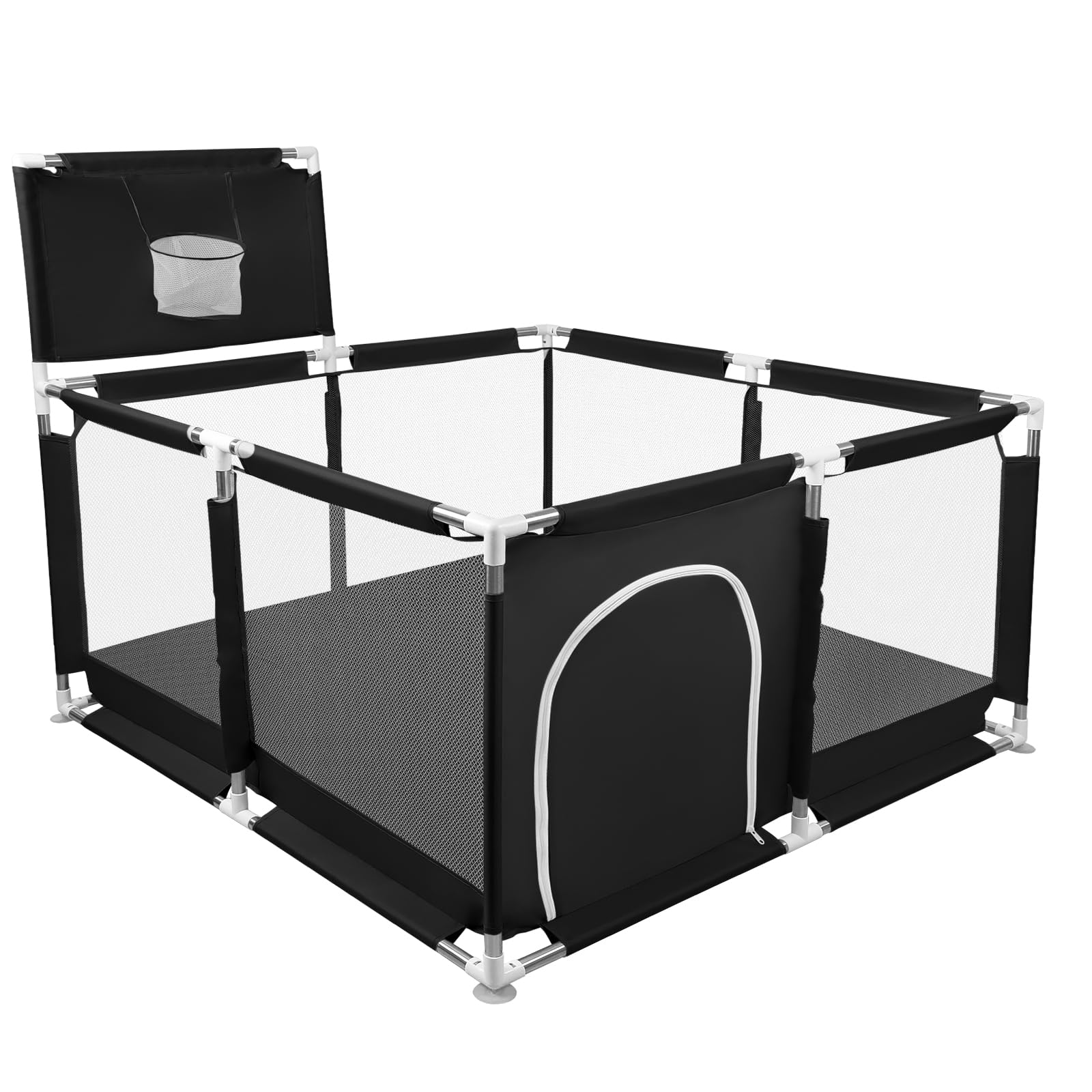 Box per Bambini con Succhiatori, Versione potenziata 2025 Recinto per Baby Tessuto Oxford 300D, Centro Attività per Bambini, Facile da Montare e da Pulire-126 * 126 * 66 cm - Nero
