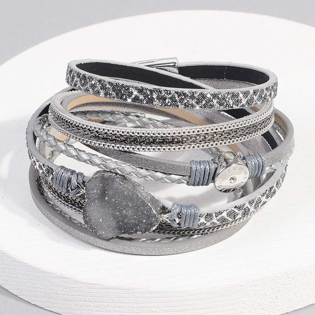 Leather Wrap Bracelet for Women - Handmade Clasp Bangle Bracelet with Pearl Beads Crystal Wristbands Jewelry Gift for Sisters, Teen Girls and Mother: Clothing, Shoes & Jewelry