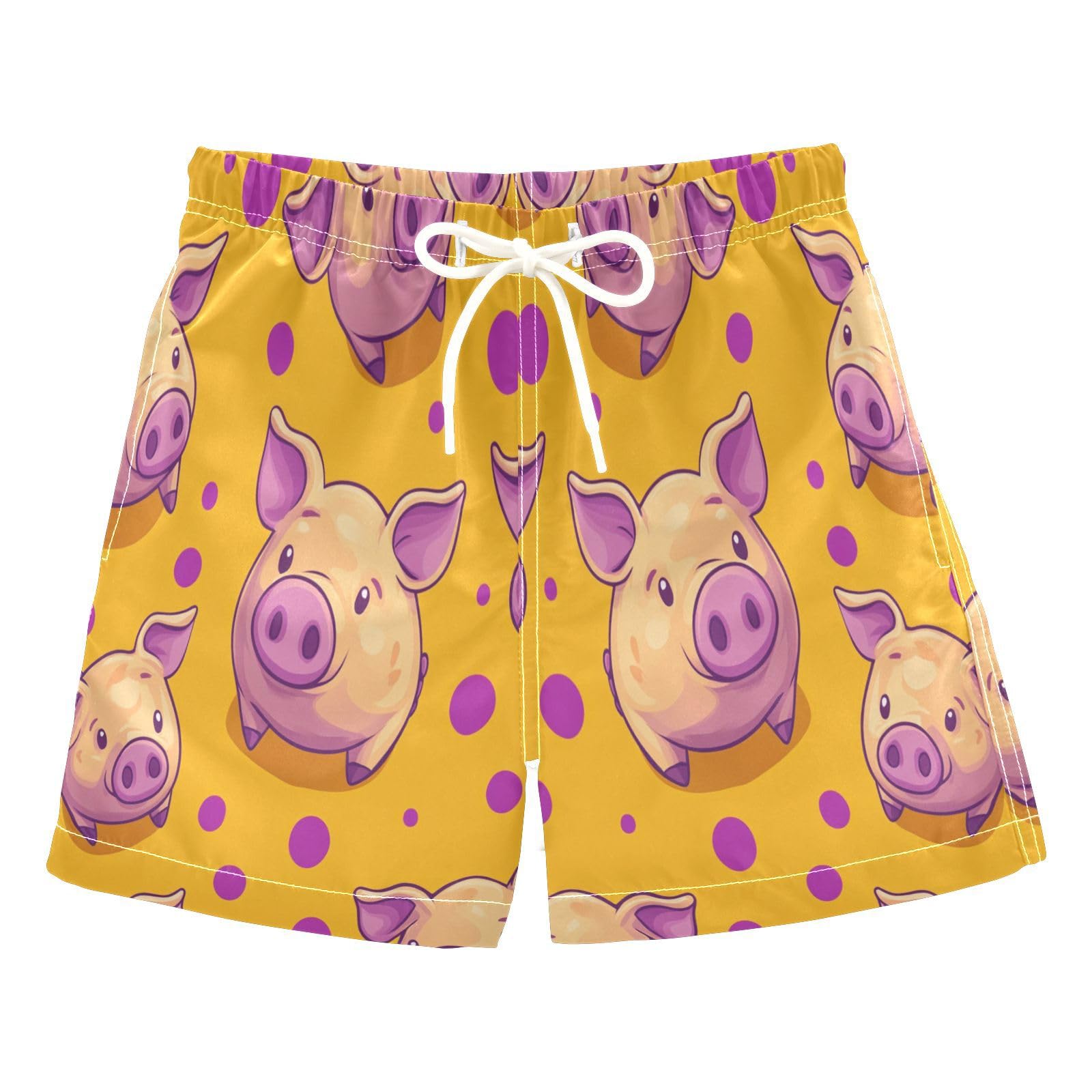 Jucciaco Boys Beach Board Shorts Pig Cartoon Orange Quick Dry Swim Trunk Swimwear for Kids