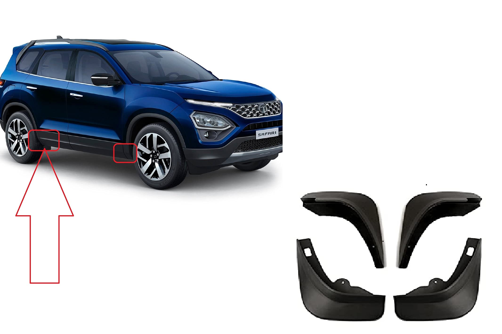 Empica Plastic Car Mud Flaps Splash Guard O.E Type Mud Guard Cover with Allied Accessories Compatible with Tata Safari (Black, Set of 4 Pcs)