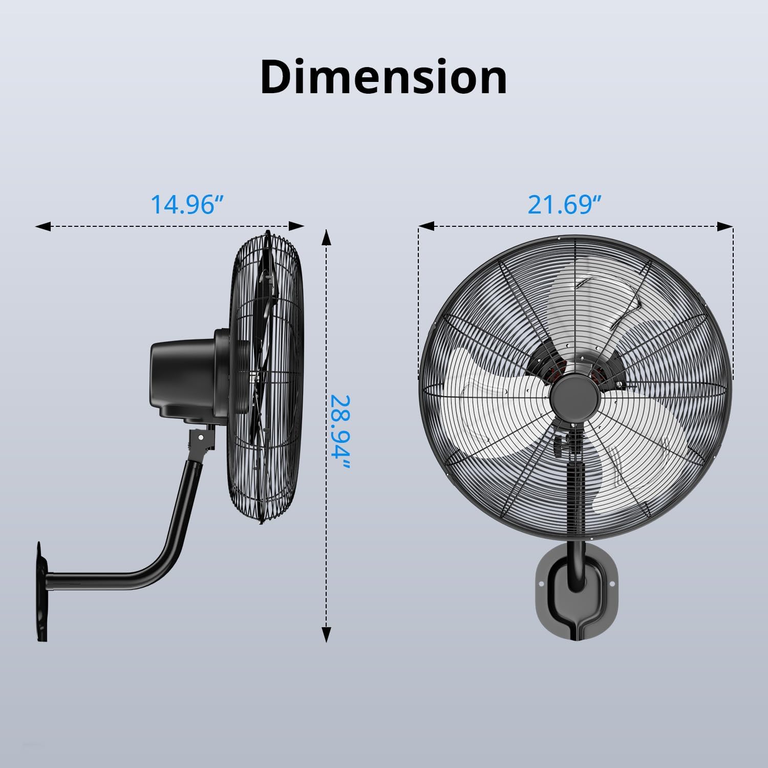 KEGIAN 20 Inch Wall Mount Fan, Max 5600 CFM High Velocity Outdoor Fans with 3 Speeds, 100° Oscillation, Adjustable Tilt, Oscillating Heavy Duty Wall Fan for Patios, Garage, Workshop, Industrial Use