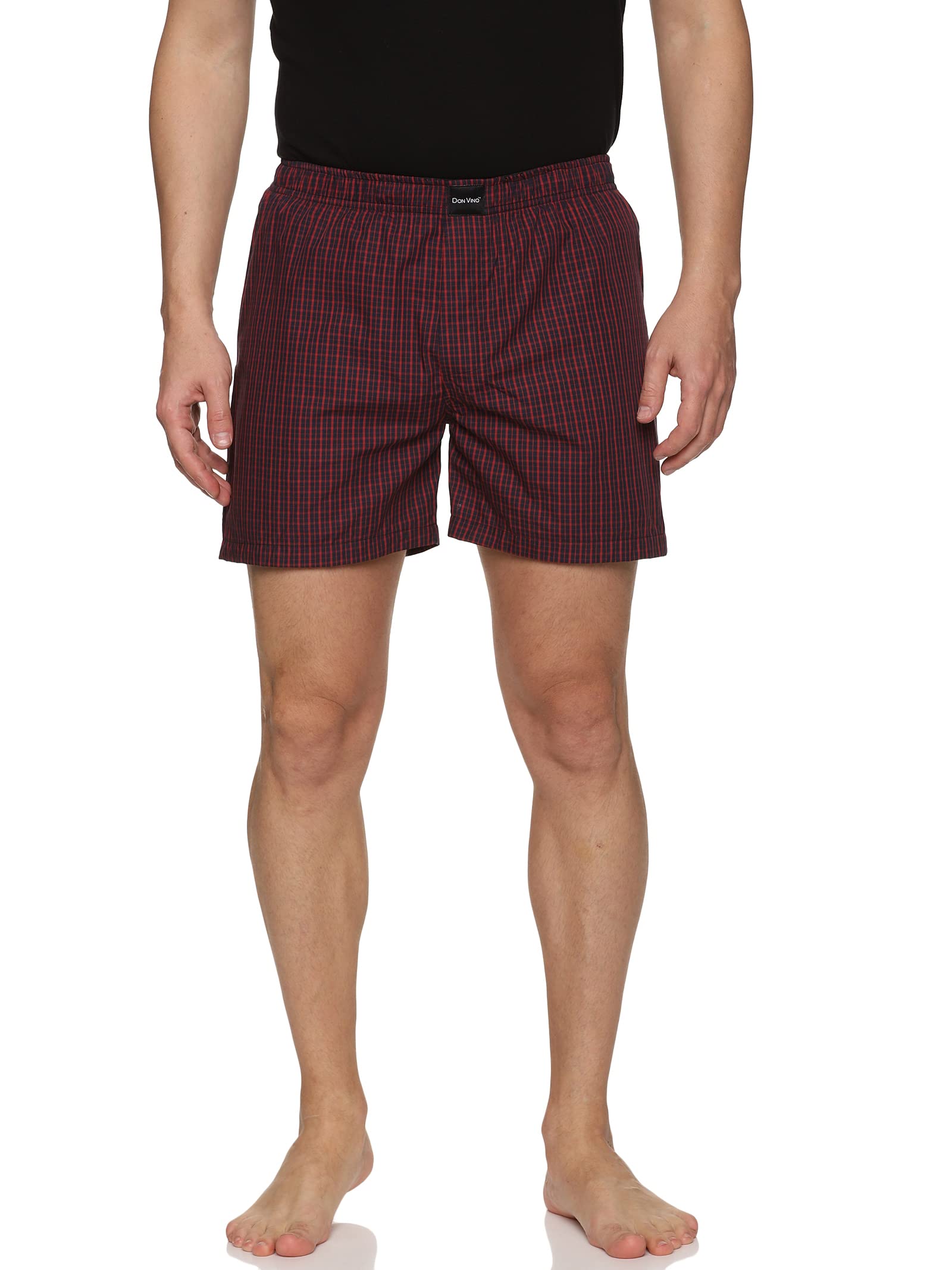 Don VinoMen Inseam 5" Red Strip Printed Cotton Shorts with Pockets and Elastic Waistband
