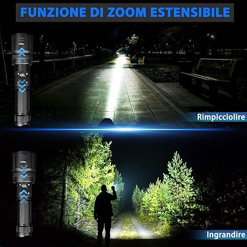 Miniatura 4 de Linternas de alto lúmenes, 200000 lúmenes linterna recargable con pantalla de alimentación digital, linterna táctica con zoom, 4 modos para camping,