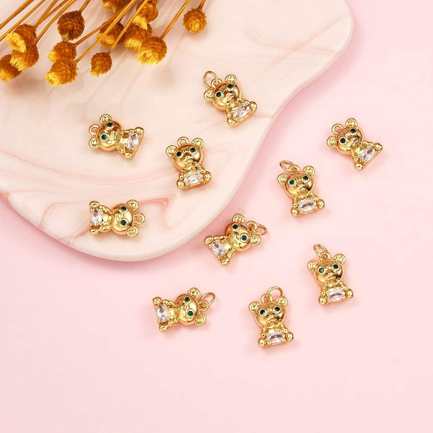10 Pieces Bear Cubic Zirconia Pendants Brass Animal Charm Pendant Real 18K Gold Plated for Jewelry Necklace Bracelet Earring Making Craft - Image 3