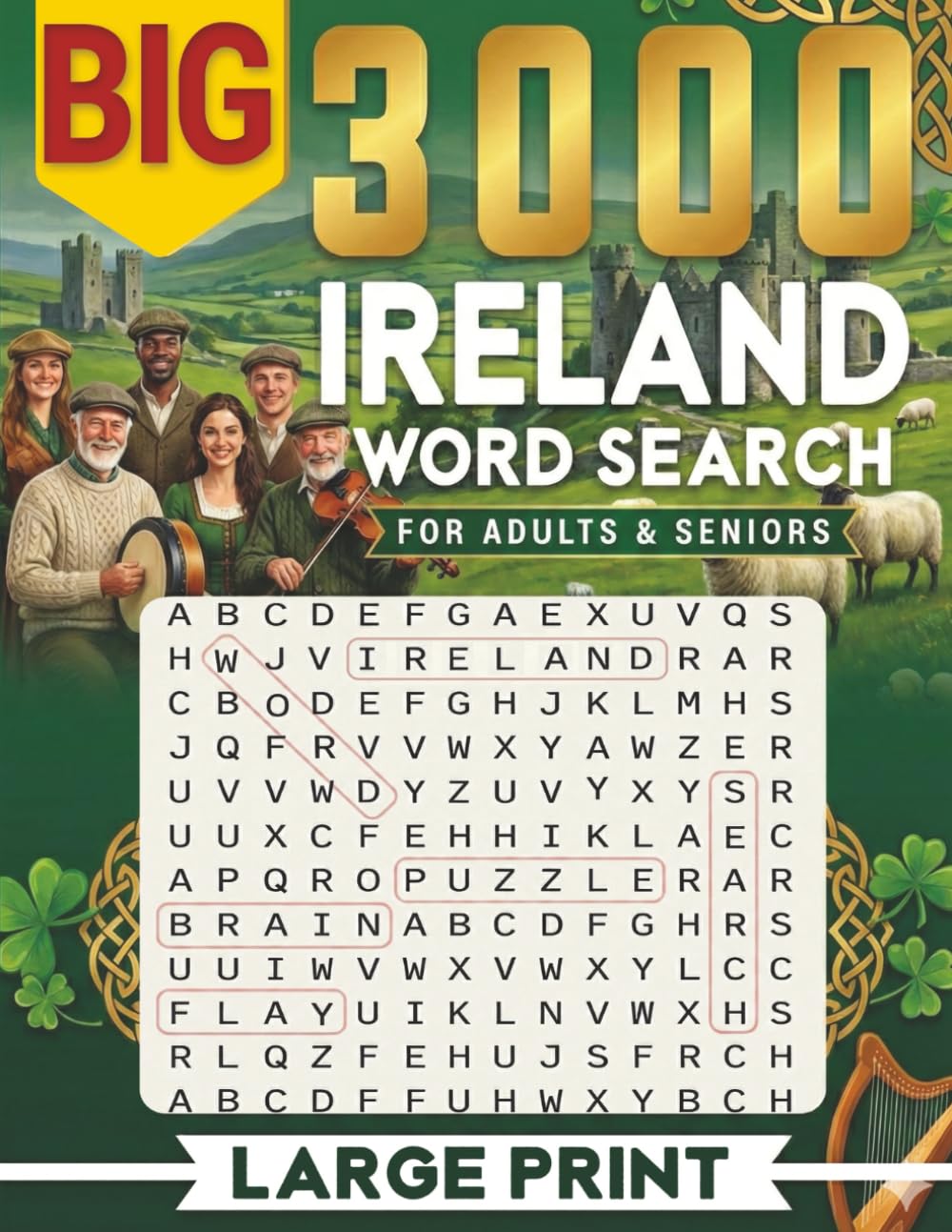BIG 3000 IRELAND WORD SEARCH FOR ADULTS & SENIORS: Large Print Word Find · Easy-to-Read 8.5×11 · Ireland & Celtic Themes with Solutions