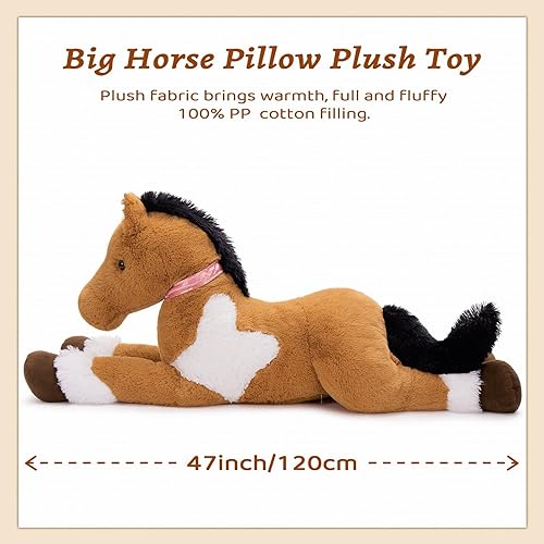 Miniatura 6 de MaoGoLan Peluche de caballo grande para niño, juguete de peluche de caballo grande para niña, poni montable para niños, almohada de felpa de poni de