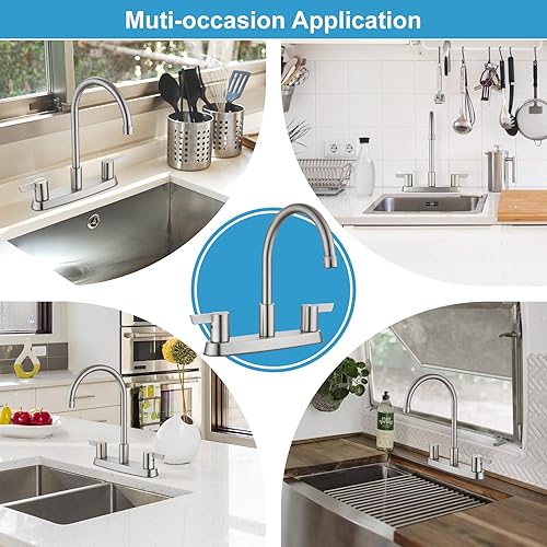Miniatura 8 de Cinwiny Grifo de cocina, grifo de fregadero de cocina de doble manija para fregadero de 3 agujeros de 8 pulgadas, grifo de cocina de arco alto