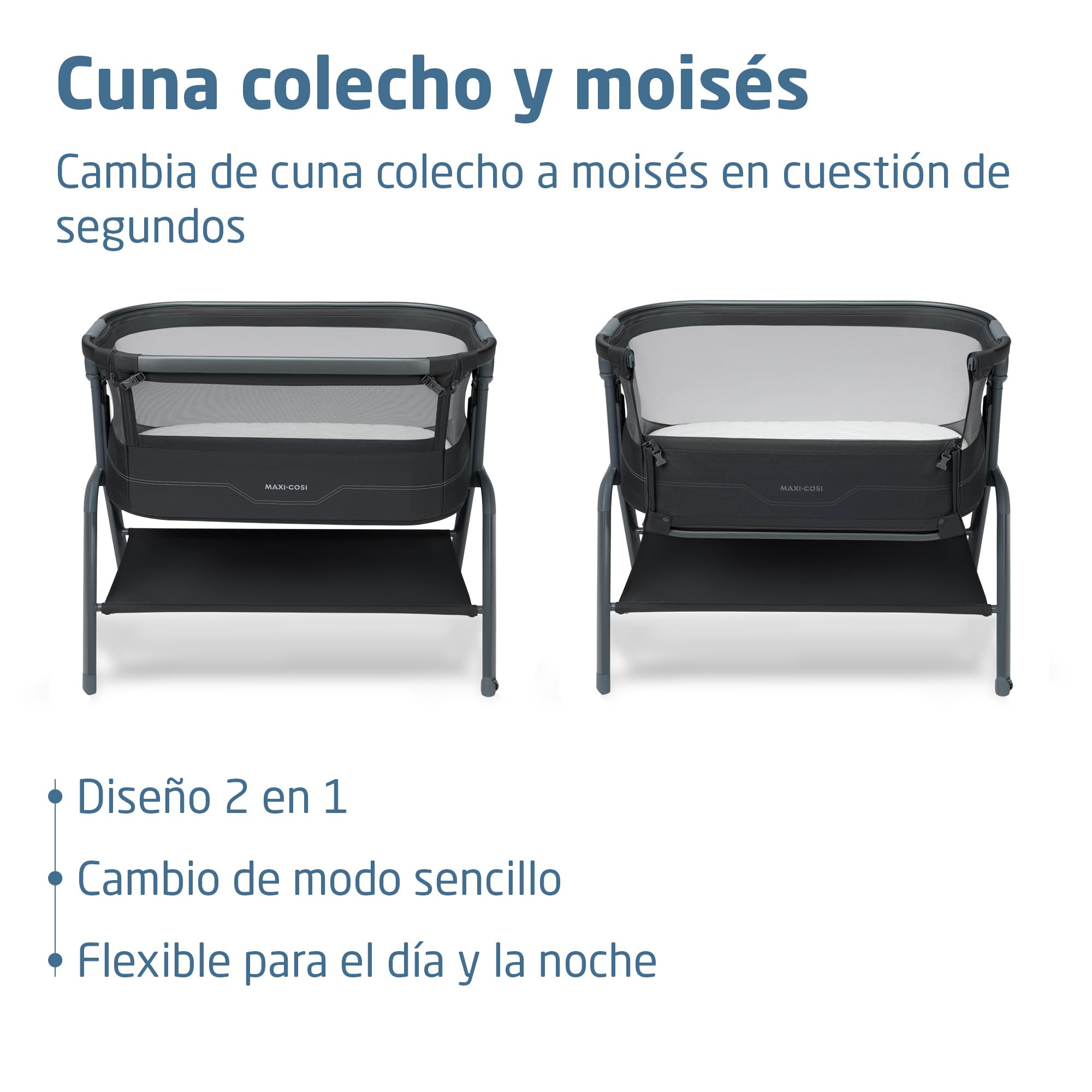 Maxi Cosi Iora² Cuna Colecho, 0-6 Meses (9 kg), Cuna Colecho Bebé Plegable y Ligera, Colchón CloudCore de 5cm, 5 Niveles de Altura, 2 Ruedas con Deslizamiento Suave, Fácil de Mover, Elegance Graphite