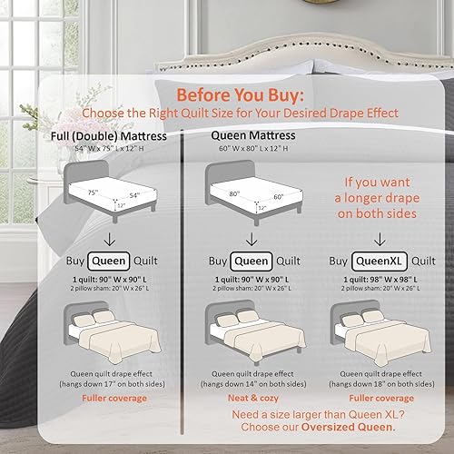 Vista 176 de KASENTEX - Juego de edredón lavable a máquina, cubrecama muy suave, ligero, lavado a la piedra, con costuras detalladas, matrimonial/queen con 2