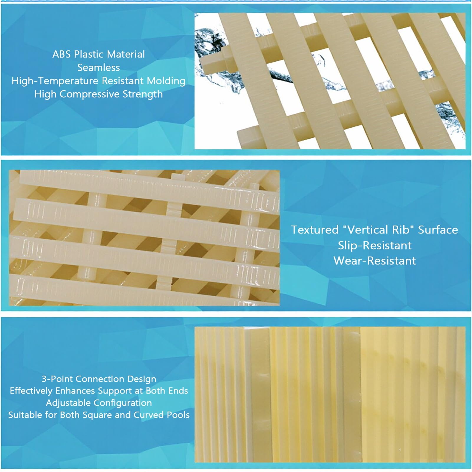 Generico Griglia di Scarico per Piscina ad Alta Resistenza, Tappetino in plastica ABS a 3 Fori con Texture a Rombi, capacità di carico 250 kg, Ideale per Uso Interno ed Esterno (20 cm, Set da 5)