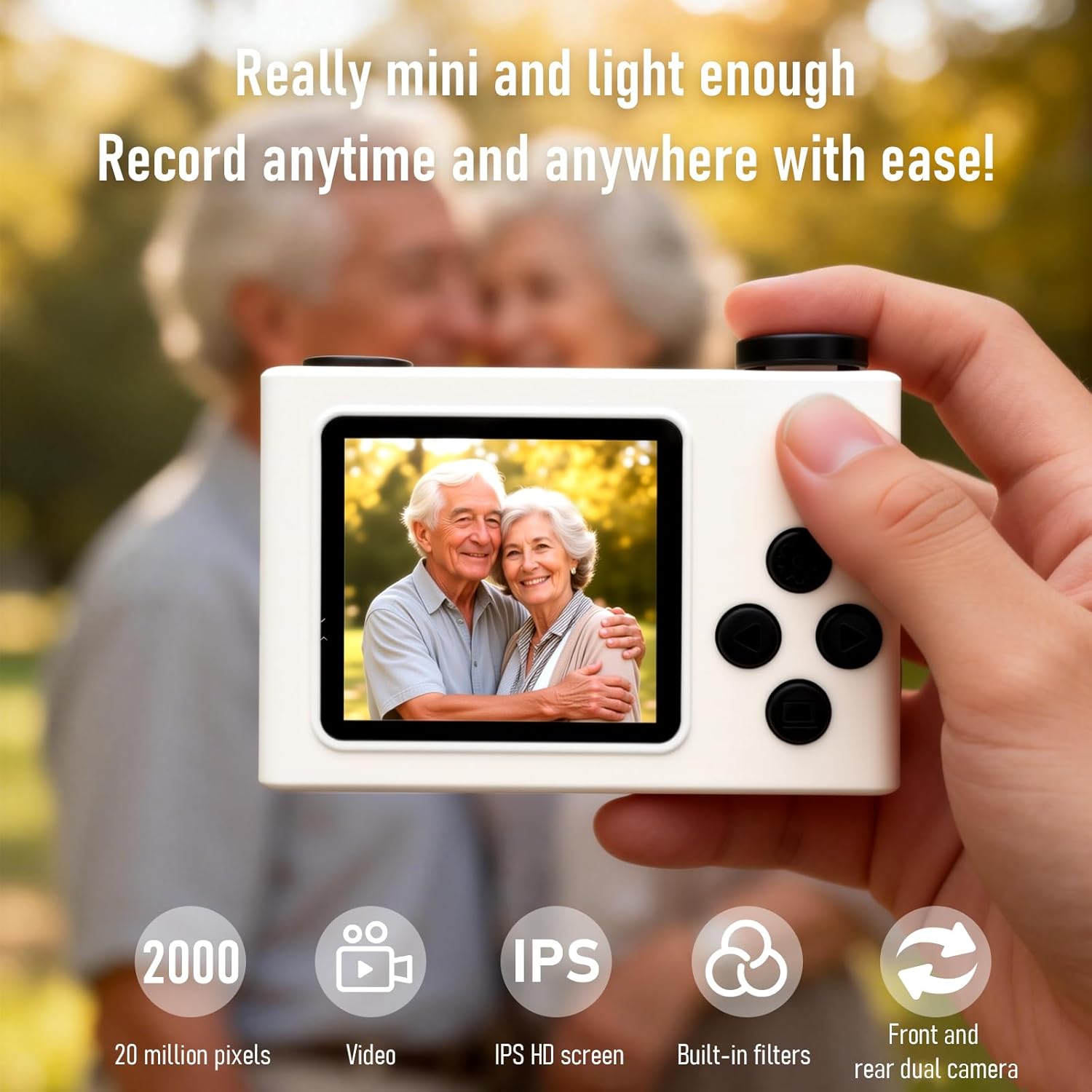 Mini Camera 2K HD Video Recorder, Mini Keychain Digital Camcorder with 64GB Card, 1.57" HD Display, Ultra-Portable Tiny Camera for Travel/Vlog/Night Shots/Selfie (White)