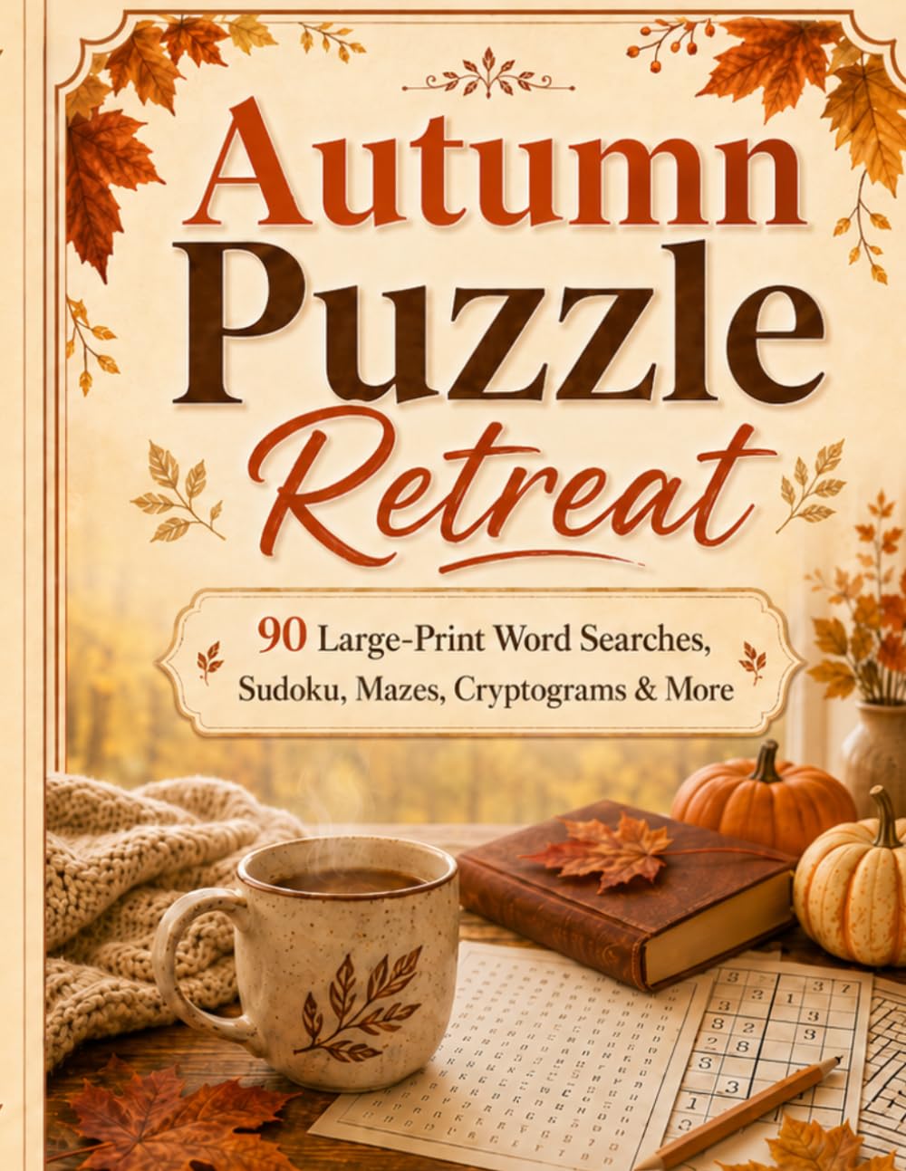 Autumn Puzzle Retreat: 90 Word Searches, Sudoku, Mazes, Cryptograms & More