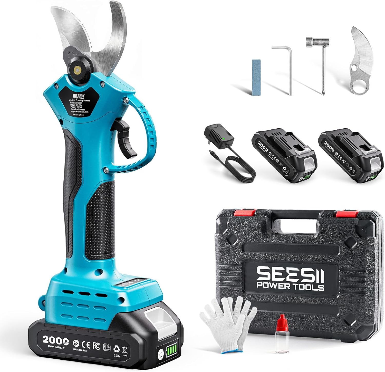 SEESII Electric Pruning Shears for Garden: 1.2" Cutting Diameter Cordless Power Pruner, 2*2000mAh Batteries, Brushless Motor, Extra SK5 Blade, 2 Modes Battery Powered Branch Cutter for Tree Trimming