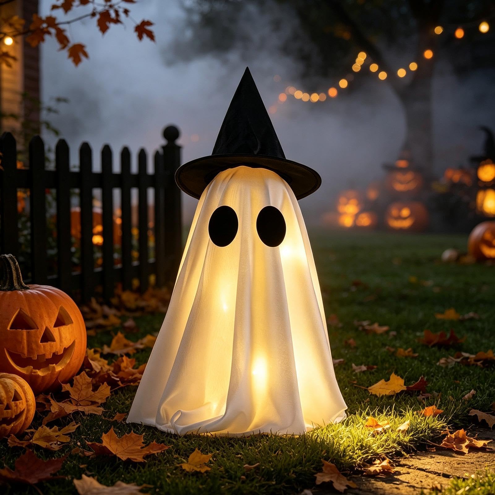 Decorazione Fantasmi Luminosi Halloween Fantasma Spaventoso con Cappello da | Decorazioni Halloween da Esterno Per Interno, Esterno, Giardino, Portico, Tavolo, Casa, Feste, Ufficio