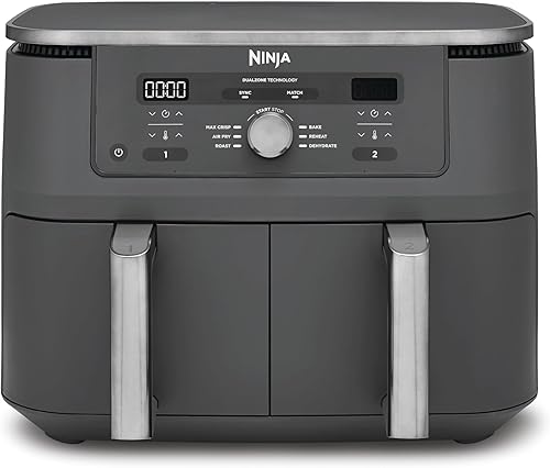 MAX Dual Zone Digital Air Fryer, 2 Drawers, 9.5L, 6-in-1, No Oil, Air Frying, Max Crisp, Frying, Baking, Warming, Drying, Non-stick, Baskets for Dishwasher, Gunmetal Grey DZ400EU
