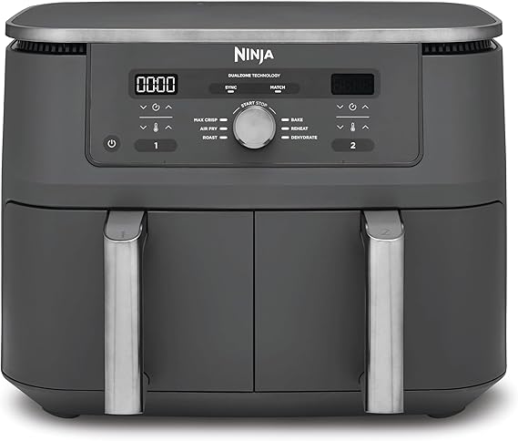 Ninja MAX Doppia Zona, Friggitrice ad aria digitale senza olio con doppio cestello, 6 in 1, 9,5 L, cestelli lavabili in lavastoviglie, antiaderenti, grigio piombo DZ400EU