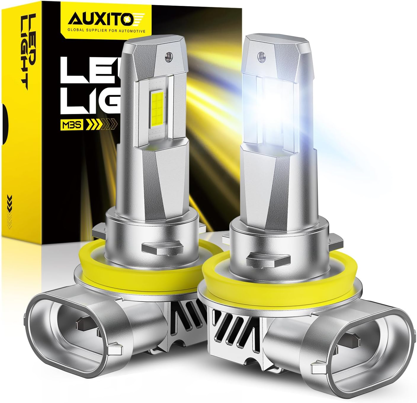Upgraded H11/H8/H9 Bulbs, 60,000LM 10X Ultra Brightness, 6500K Cool White,1:1 Mini Halogen Size, H8 H9 Halogen Replacement with Cooling Fan, Plug and Play, Pack of 2
