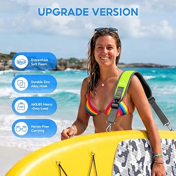 Paddle Board Carrying Strap, Padded Soft Foam Comfortable SUP Carrying Strap with Heavy-Duty Zinc Alloy Hook, Adjustable Shoulder Strap for Paddleboard, Hands-Free Paddle Board Accessories