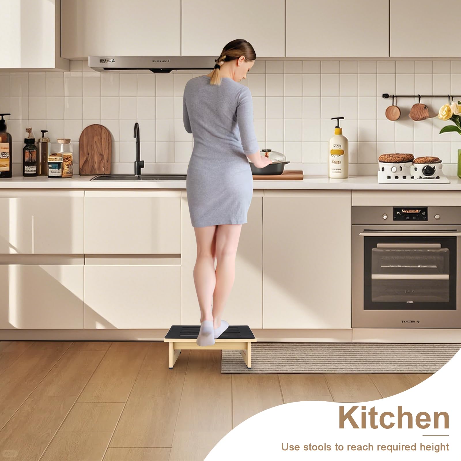 Uno sgabello in legno per adulti e anziani con cuscinetto in gomma antiscivolo, per interni ed esterni, portatile, in legno, per bagno, cucina, comodino e molto altro ancora (Gulanmu)