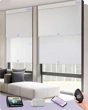 Graywind Motorized Dual Shades for Windows Smart Double Blinds Blackout and Sheer Motorized Blinds with Remote Alexa Google Control Day Night Shades, Custom Size Blackout White