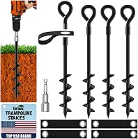 Vista 9 de Eurmax USA Estacas para Trampolín de Alta Resistencia Partes de Trampolín de Acero Kit de Anclajes para Trampolín, Toldo, Estacas para Atar Perro al