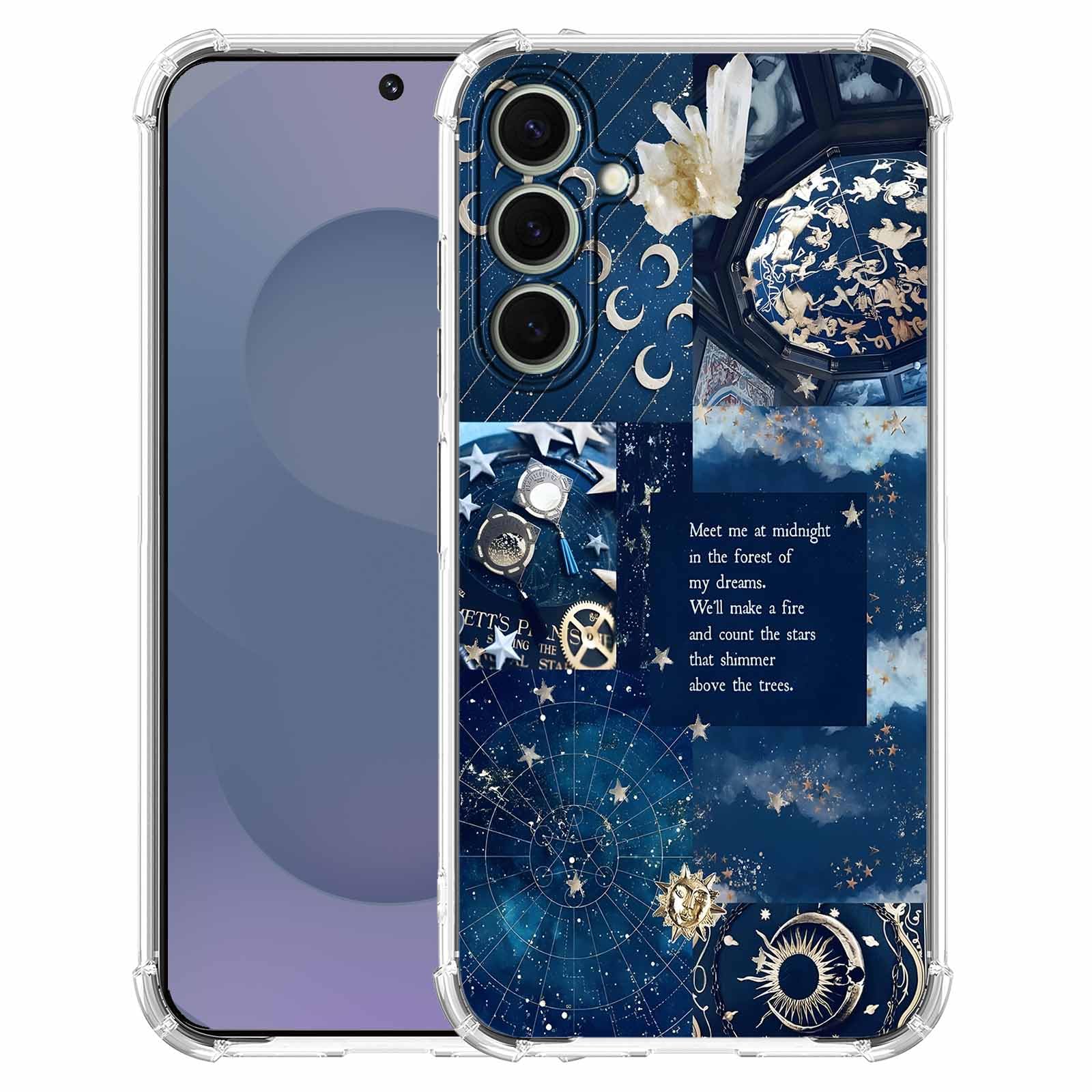 AOSSXIN Vintage Celestial Sun Moon Star Collage Phone Case for Samsung Galaxy S25+,Aesthetic Space Constellation Pattern,Trendy Soft TPU Bumper Case