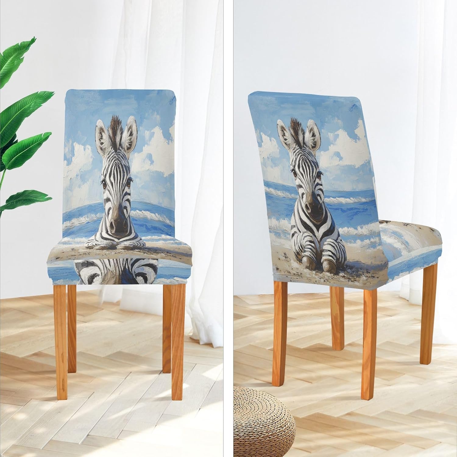 ALAZA Chair Covers for Dining Room, Cute Zebra on The Beach Stretch Chair Cover Sets Chair Protector Removable Washable for Ktichen Restaurant Hotel