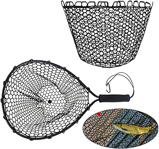 Fishing Net, 14.9x12.6in Replacement Fishing Net Deepened Soft Flexible Foldable Black Rubber Fishing Landing Mesh Without Handle for Angler Freshwater Saltwater