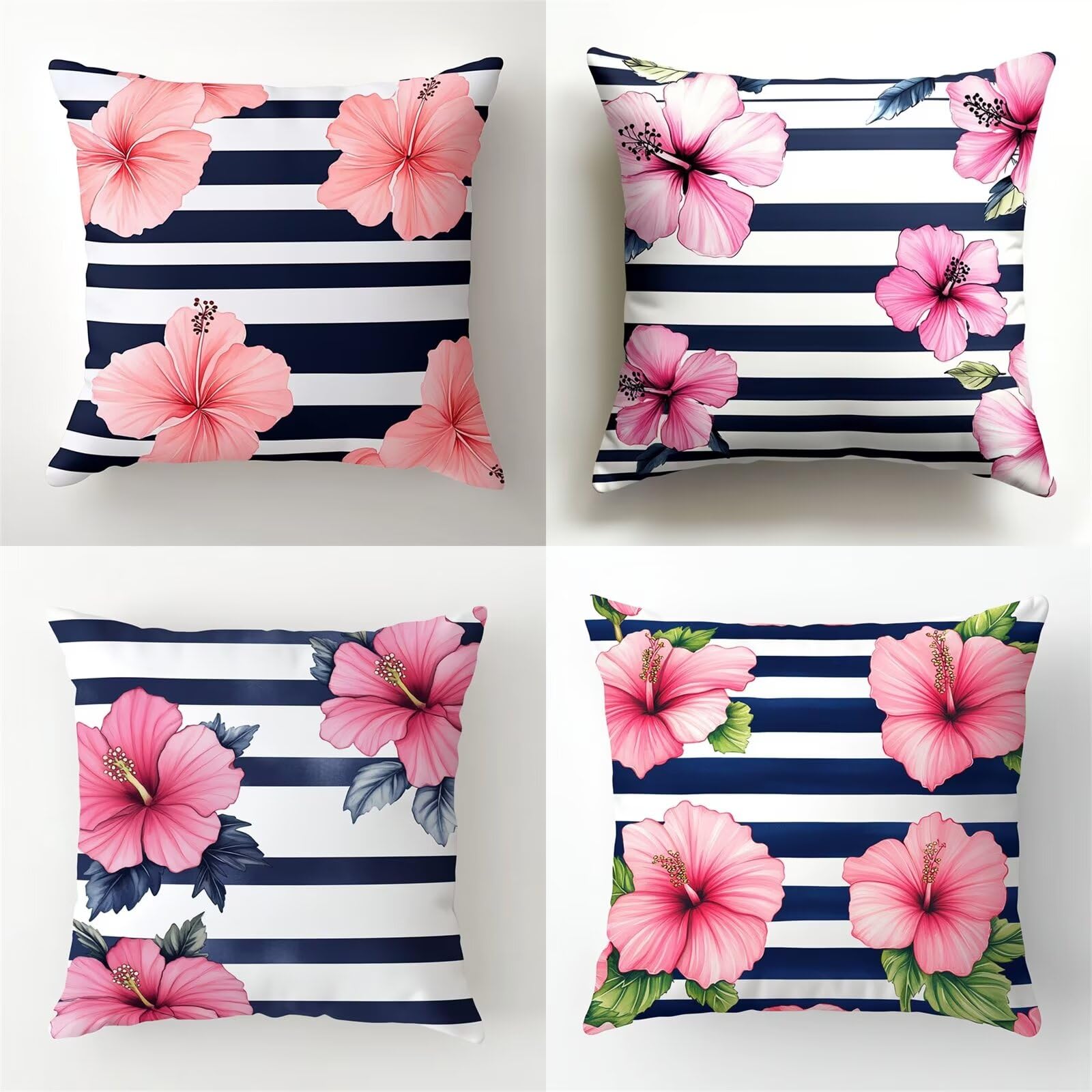 Housse de coussin lot de 4 rose 50x50 cm avec fermeture éclair invisible