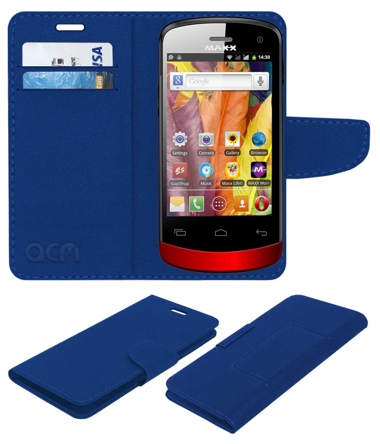 ACMMobile Leather Flip Flap Wallet Case Compatible with Maxx Ax354 Mobile Cover Blue