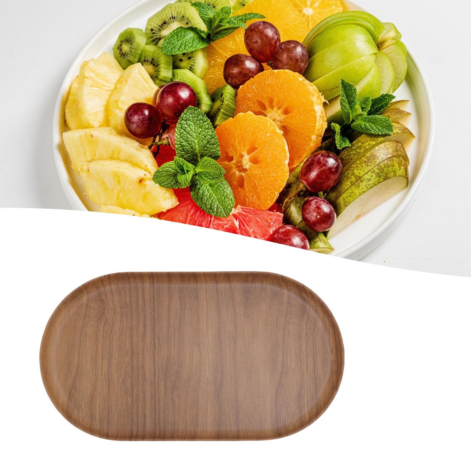 Vassoio da portata in melamina con venature del legno, antiscivolo, lucido, ideale per colazione, tè, caffè, feste, facile da pulire, perfetto accessorio decorativo per la casa