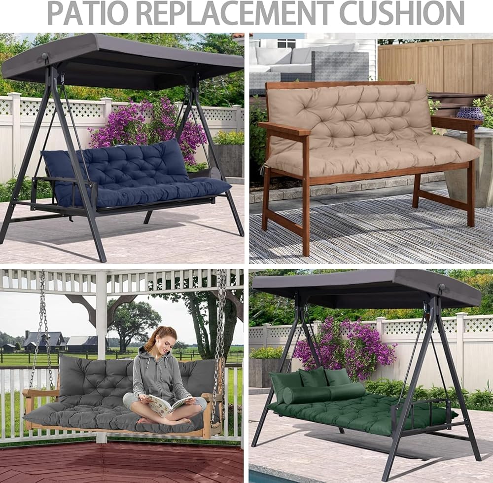 Cuscini per Dondolo da Esterno 3 Posti Impermeabili, Cuscino per Dondolo da Veranda con Fasce Sostituibili, Cuscini per Panca per Mobili da Giardino con Schienale per Prato e Giardino (Colore
