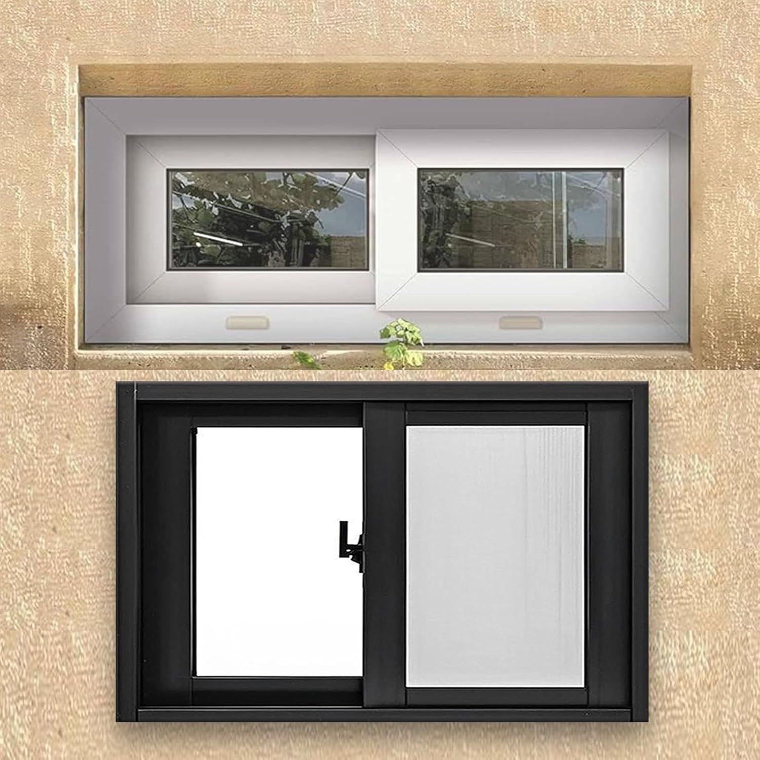 ZAIHW Black Flush Mount Storm Window, 46x23in / 117x58cm House Window Replacement Interior Exterior, Customizable Size, Removable Sliding Window with Screen Window