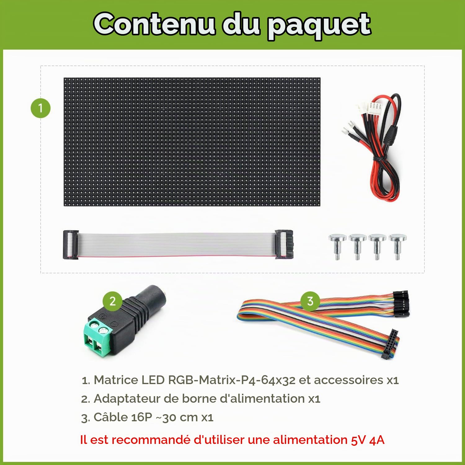 Waveshare RGB Full-Color LED Matrix Panel 4mm Pitch 64×32 Pixels 2048 Individual RGB LEDs Adjustable Brightness Compatible with Raspberry Pi