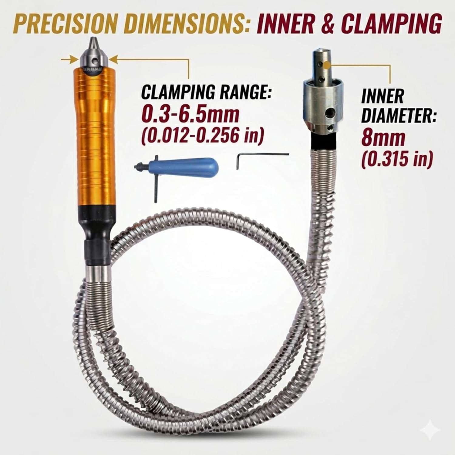 Heavy Duty Metal Flexible Shaft Extension - Rotary Tool Attachment Cable with 0.3-6.5mm Keyed Chuck & Aluminum Handle - Professional Flex Grinder Adapter for Wood Carving & Polishing